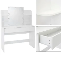 Meuble de maquillage commode de coiffeuse avec miroir tiroir guirlande LED blanc
