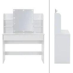 Meuble de maquillage commode de coiffeuse avec miroir tiroir guirlande LED blanc