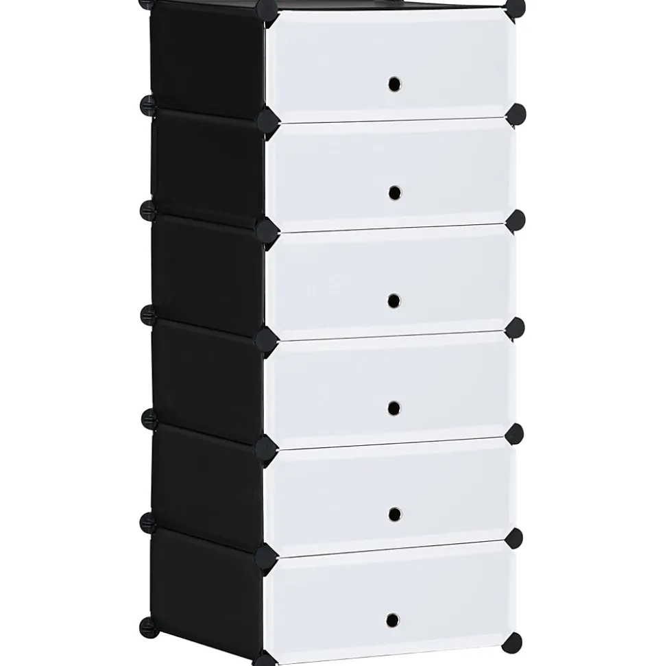 Meuble de rangement à chaussures modulable 6 casiers rectangulaires empilables - noir et blanc