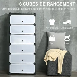 Meuble de rangement à chaussures modulable 6 casiers rectangulaires empilables - noir et blanc