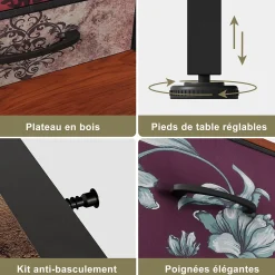 Meuble de Rangement 13 Espaces, Coiffeuse et Armoire avec LED RGB et Ports USB, Design Vintage, Multi-usage pour Chambre ou Salon