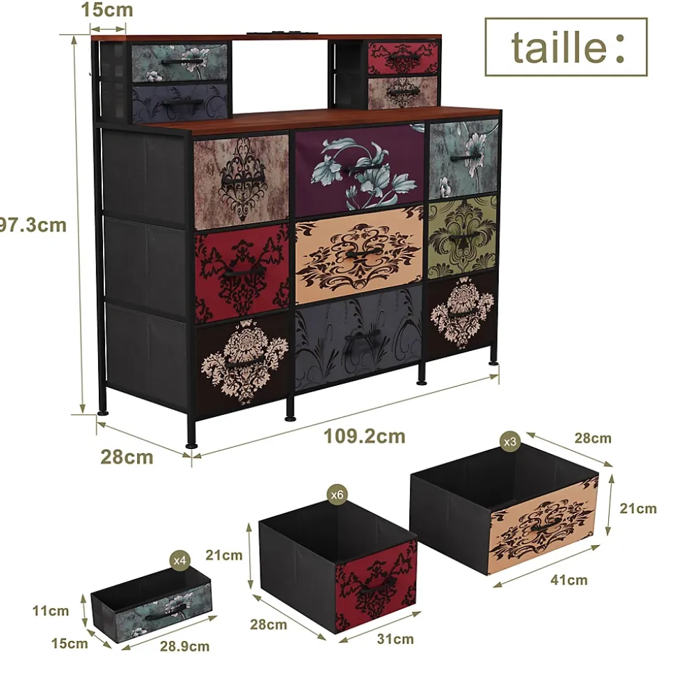Meuble de Rangement 13 Espaces, Coiffeuse et Armoire avec LED RGB et Ports USB, Design Vintage, Multi-usage pour Chambre ou Salon