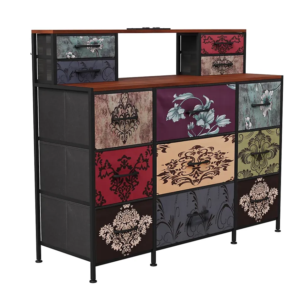 Meuble de Rangement 13 Espaces, Coiffeuse et Armoire avec LED RGB et Ports USB, Design Vintage, Multi-usage pour Chambre ou Salon