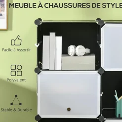 Meuble de rangement - meuble à chaussures modulable 12 casiers avec portes et étagères - dim. 125L x 32l x 125H cm - PP noir blanc
