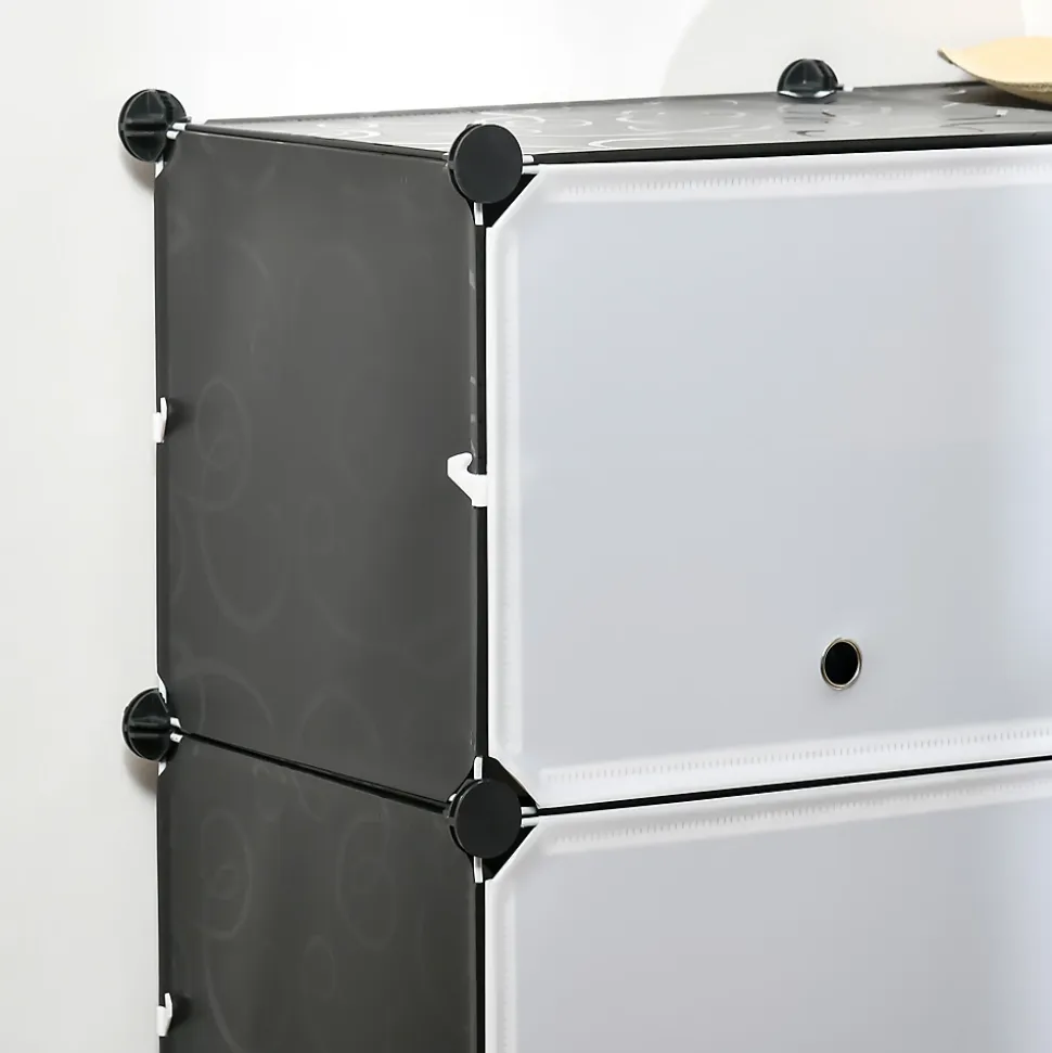 Meuble de rangement - meuble à chaussures modulable 12 casiers avec portes et étagères - dim. 125L x 32l x 125H cm - PP noir blanc