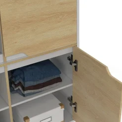 Meuble de rangement 4 portes HELSINKI scandinave blanc et bois