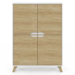 Meuble de rangement 4 portes HELSINKI scandinave blanc et bois