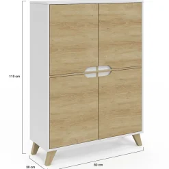 Meuble de rangement 4 portes HELSINKI scandinave blanc et bois