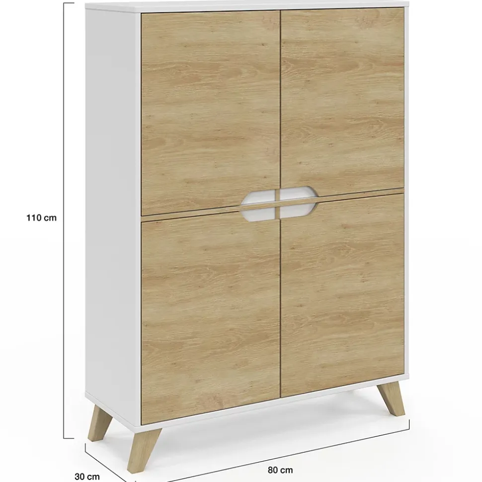 Meuble de rangement 4 portes HELSINKI scandinave blanc et bois