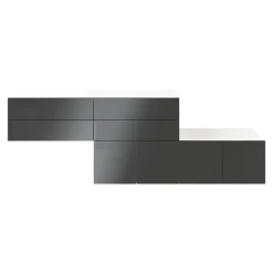 Meuble de rangement avec portes blanc et anthracite brillant GoodHome Atomia H. 75 x L. 226 x P. 37 cm