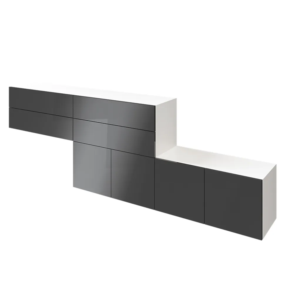 Meuble de rangement avec portes blanc et anthracite brillant GoodHome Atomia H. 75 x L. 226 x P. 37 cm