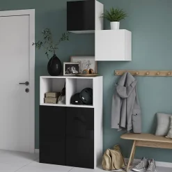 Meuble de rangement blanc portes battantes anthracite brillant GoodHome Atomia H. 112,5 x L. 75 x P. 37 cm