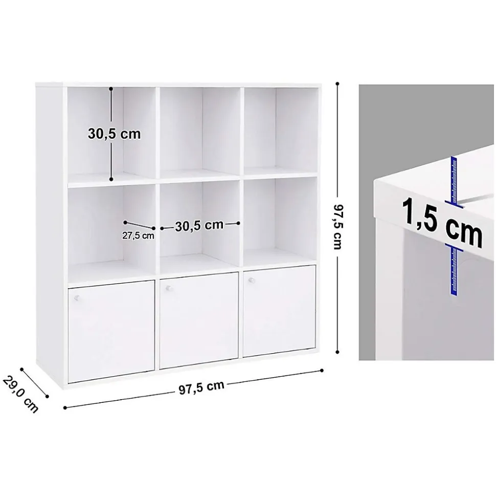 Meuble de Rangement Blanc 9 Cases avec 3 Portes - L97,5 cm