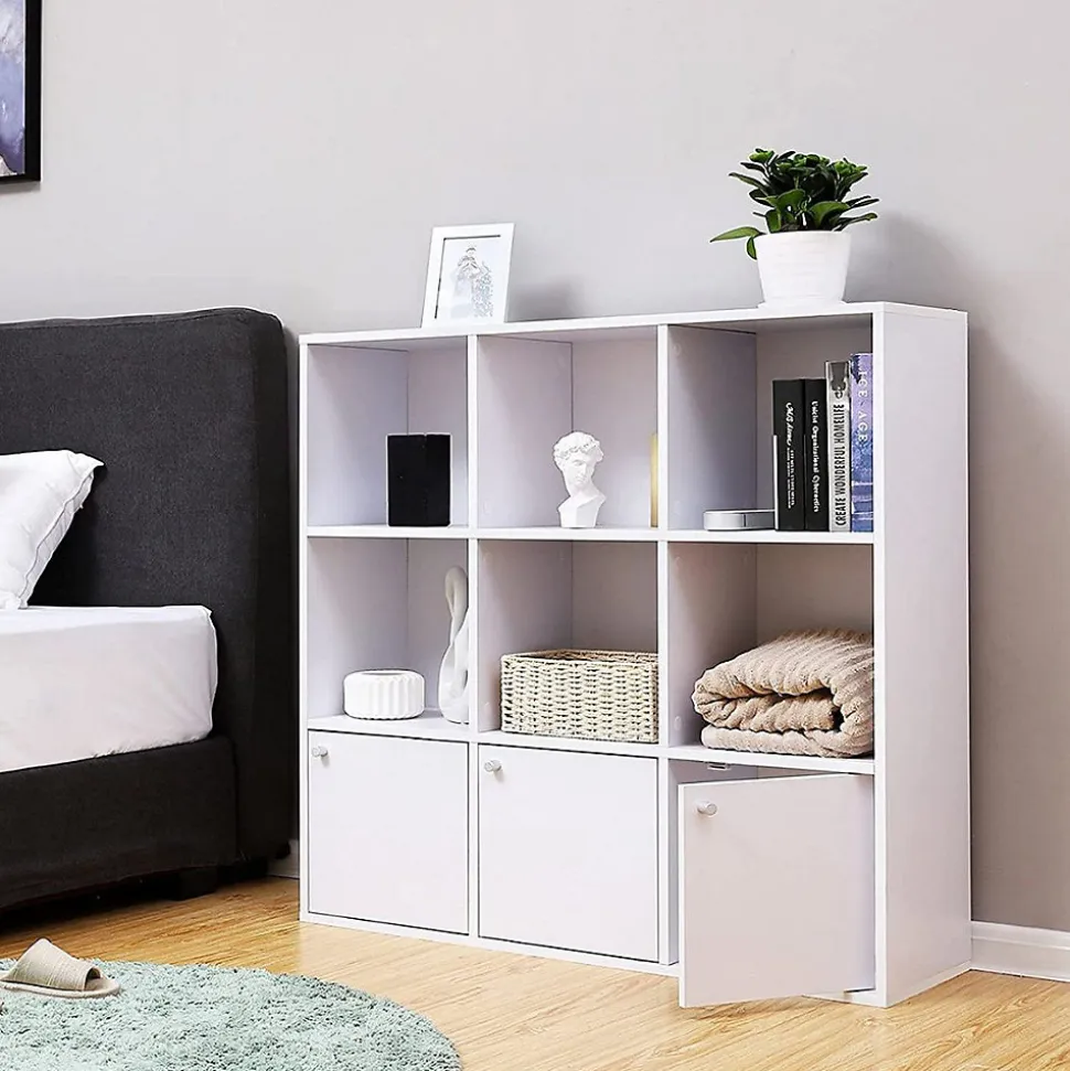 Meuble de Rangement Blanc 9 Cases avec 3 Portes - L97,5 cm