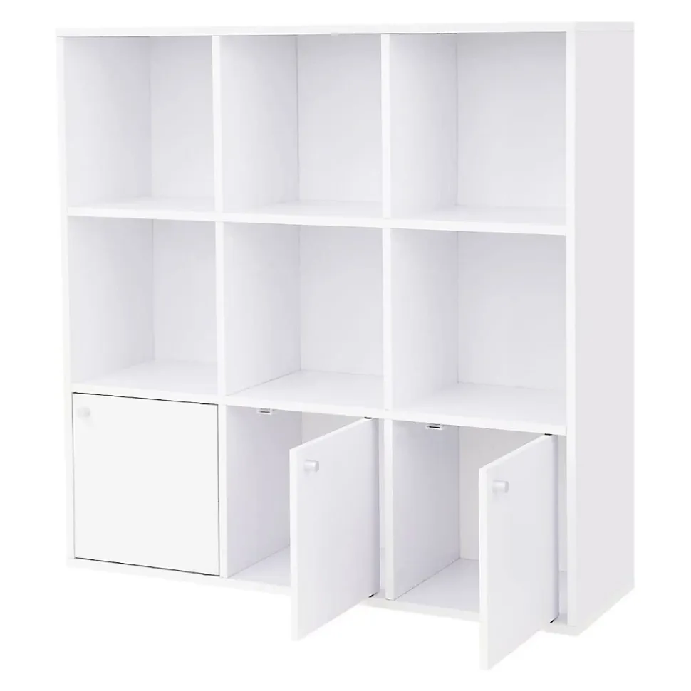 Meuble de Rangement Blanc 9 Cases avec 3 Portes - L97,5 cm