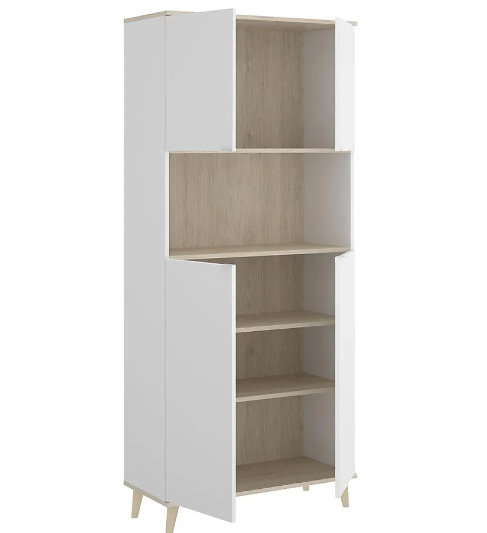 Meuble de rangement coloris blanc/naturel - Longueur 79 x Profondeur 40 x Hauteur 188 cm