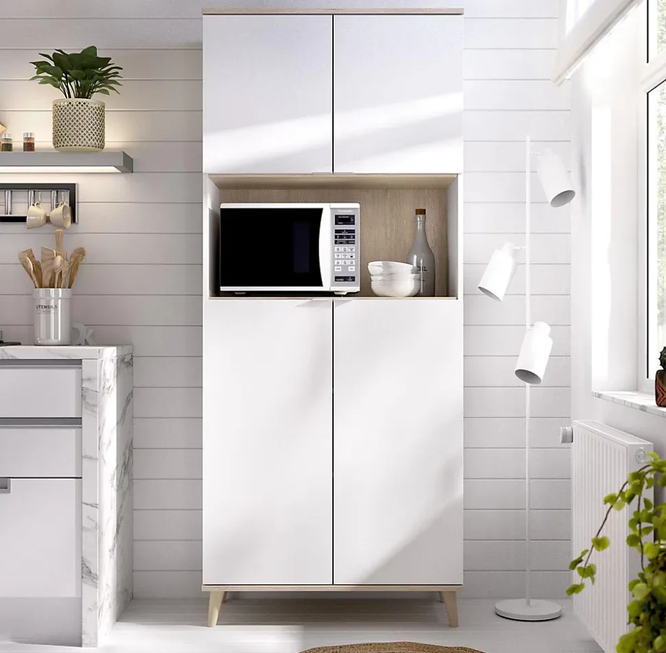 Meuble de rangement coloris blanc/naturel - Longueur 79 x Profondeur 40 x Hauteur 188 cm