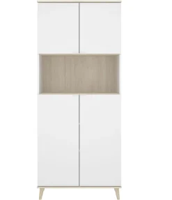 Meuble de rangement coloris blanc/naturel - Longueur 79 x Profondeur 40 x Hauteur 188 cm