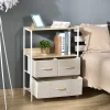 Meuble de rangement commode 3 tiroirs étagère plateau acier blanc MDF bois clair non tissé gris clair