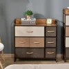 Meuble de rangement commode 7 tiroirs plateau MDF aspect bois acier non tissé marron beige