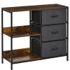 Meuble de rangement commode design - 3 tiroirs, 2 étagères - métal MDF non tissé anthracite