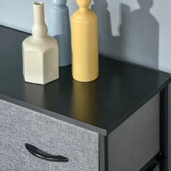 Meuble de rangement commode 9 tiroirs plateau acier MDF non tissé noir gris