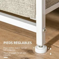Meuble de rangement commode design 64L x 30l x 71H cm 7 tiroirs métal MDF non tissé blanc