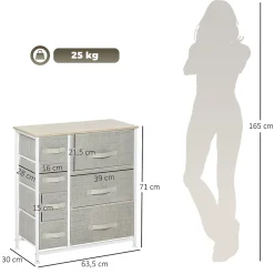 Meuble de rangement commode design 64L x 30l x 71H cm 7 tiroirs métal MDF non tissé blanc