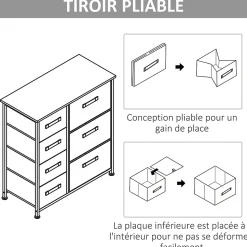Meuble de rangement commode design 64L x 30l x 71H cm 7 tiroirs métal MDF non tissé blanc