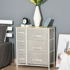 Meuble de rangement commode design 64L x 30l x 71H cm 7 tiroirs métal MDF non tissé blanc