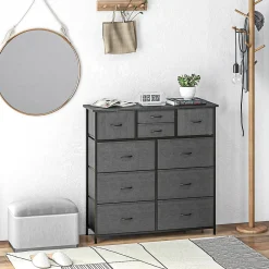 Meuble de rangement commode 10 tiroirs plateau acier MDF non tissé noir
