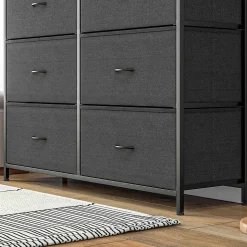 Meuble de rangement commode 10 tiroirs plateau acier MDF non tissé noir