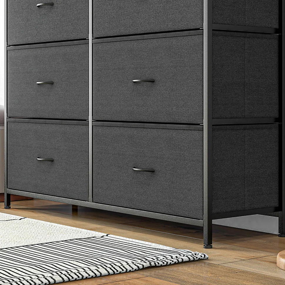 Meuble de rangement commode 10 tiroirs plateau acier MDF non tissé noir
