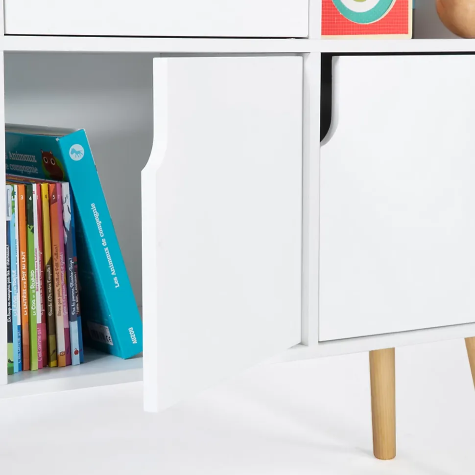 Meuble de rangement cube enfant EMMIE avec 6 cases en bois blanc