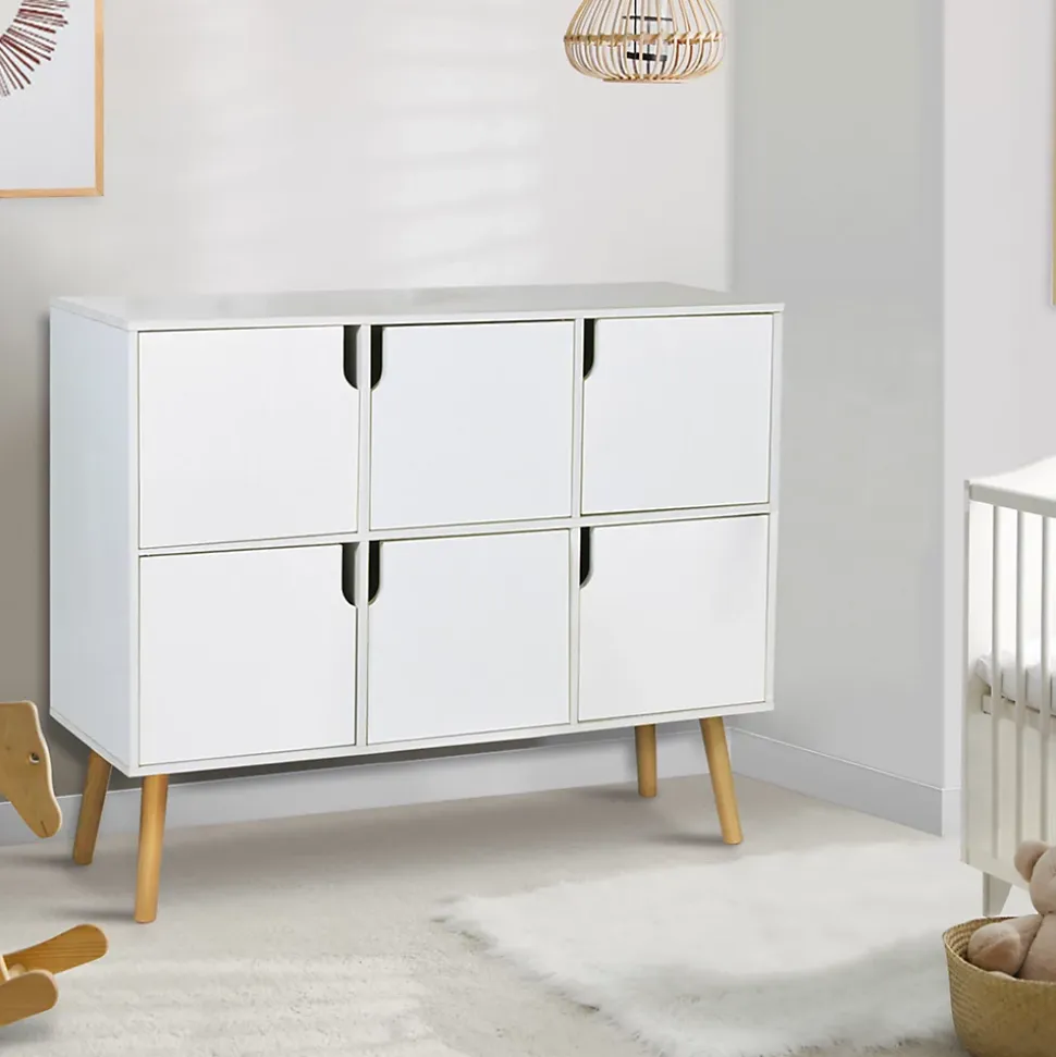 Meuble de rangement cube enfant EMMIE avec 6 cases en bois blanc