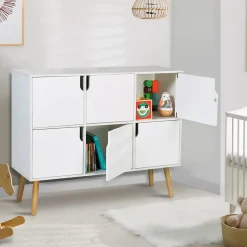 Meuble de rangement cube enfant EMMIE avec 6 cases en bois blanc