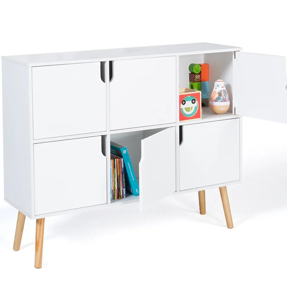 Meuble de rangement cube enfant EMMIE avec 6 cases en bois blanc