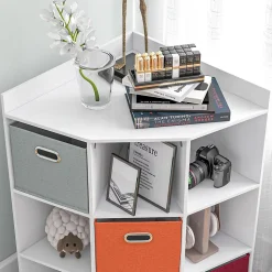 Meuble de rangement d'angle unité de rangement 9 niches 3 tiroirs non tissé MDF blanc