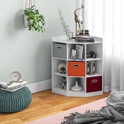 Meuble de rangement d'angle unité de rangement 9 niches 3 tiroirs non tissé MDF blanc