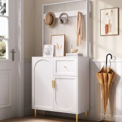 Meuble De Rangement D'entrée Blanc - Armoire Et Étagère à Chaussures - 80 X 175,5 X 35 Cm