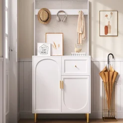 Meuble De Rangement D'entrée Blanc - Armoire Et Étagère à Chaussures - 80 X 175,5 X 35 Cm