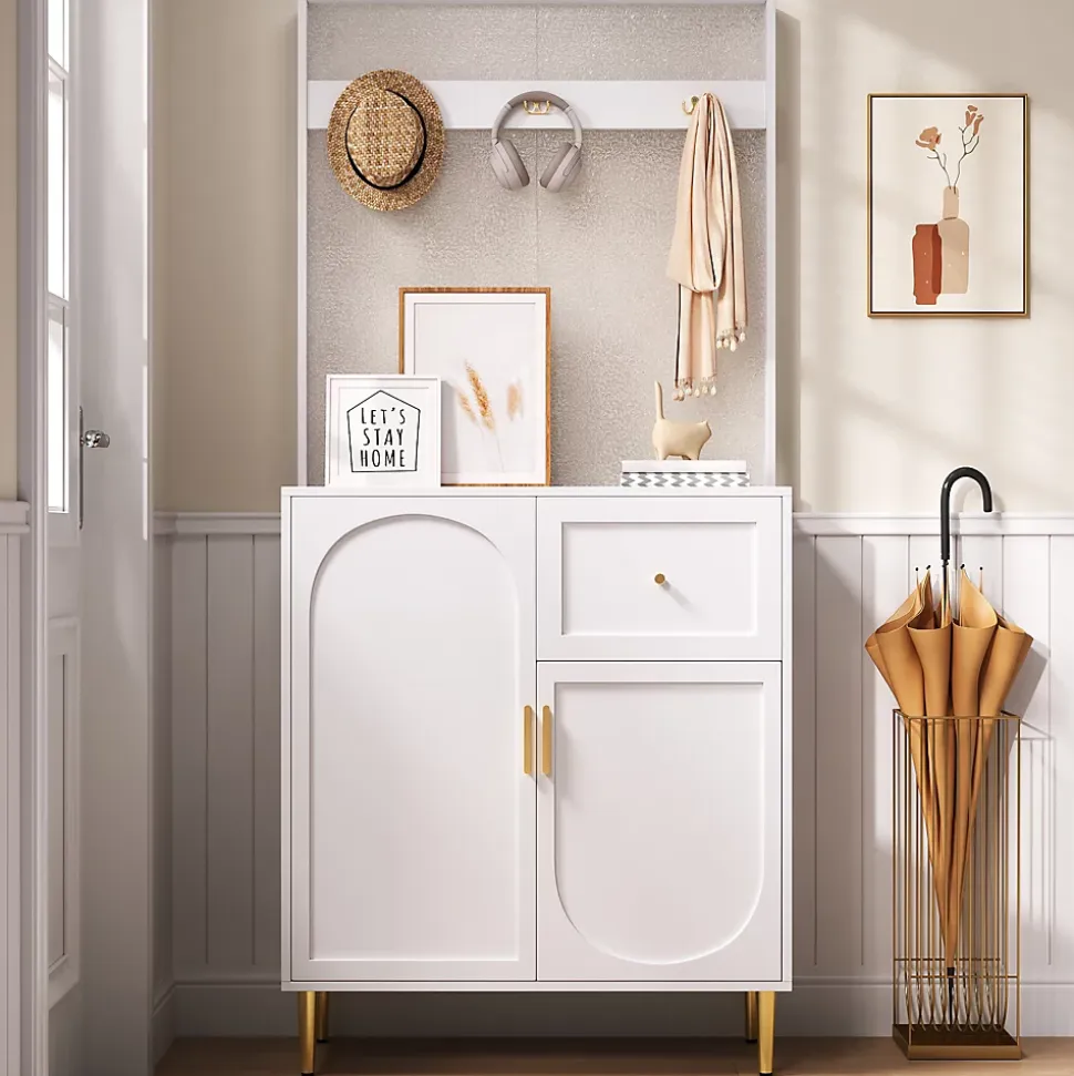 Meuble De Rangement D'entrée Blanc - Armoire Et Étagère à Chaussures - 80 X 175,5 X 35 Cm