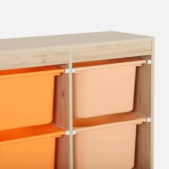 Meuble de rangement enfant 6 bacs de rangement en plastique orange pêche - Sora