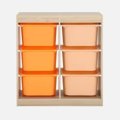 Meuble de rangement enfant 6 bacs de rangement en plastique orange pêche - Sora