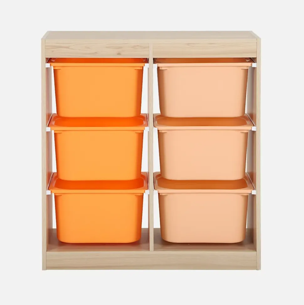 Meuble de rangement enfant 6 bacs de rangement en plastique orange pêche - Sora