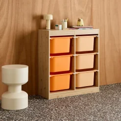 Meuble de rangement enfant 6 bacs de rangement en plastique orange pêche - Sora