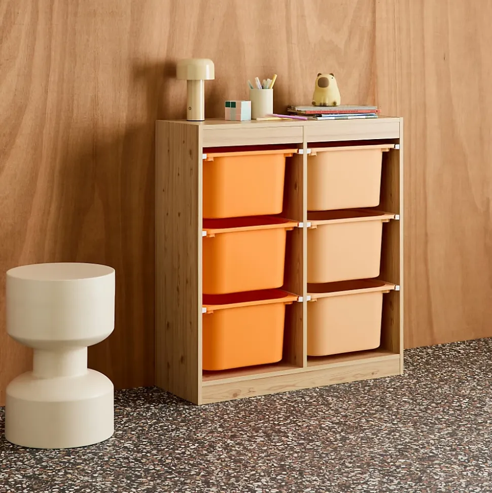 Meuble de rangement enfant 6 bacs de rangement en plastique orange pêche - Sora