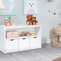 Meuble de rangement enfant MANA en bois blanc 3 tiroirs cubes sur roulettes
