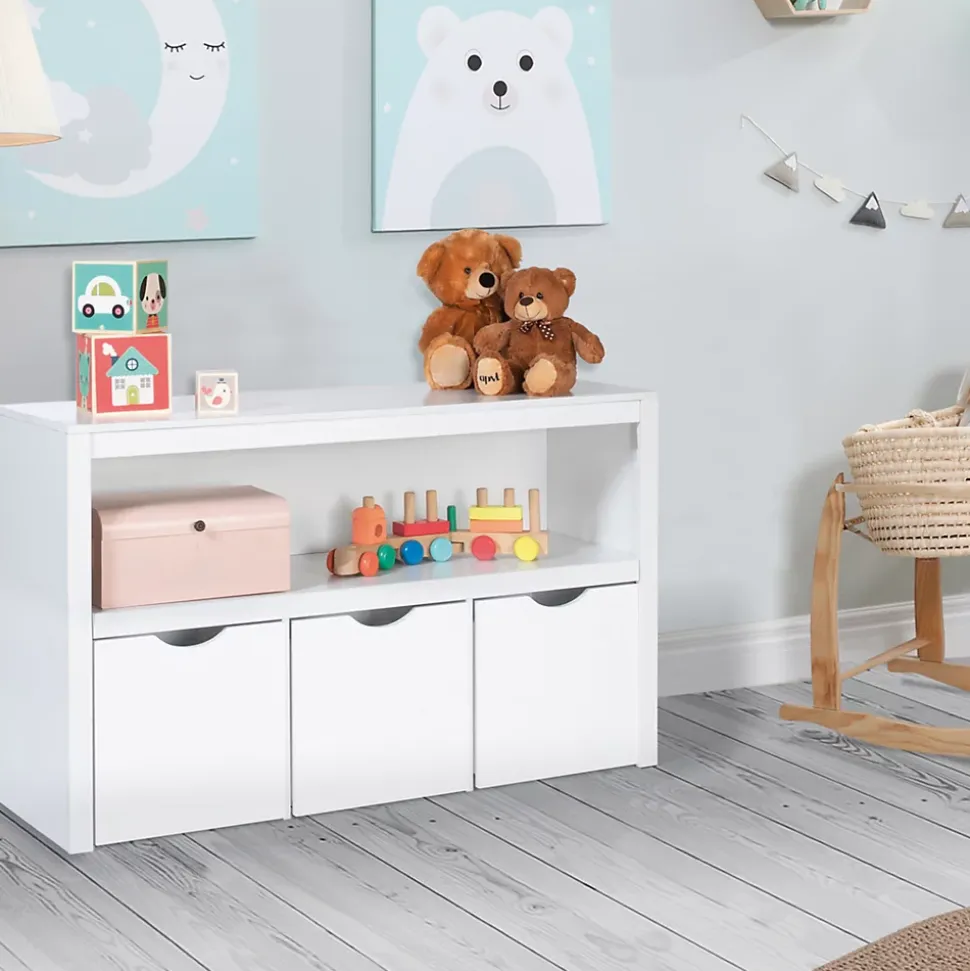 Meuble de rangement enfant MANA en bois blanc 3 tiroirs cubes sur roulettes