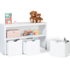 Meuble de rangement enfant MANA en bois blanc 3 tiroirs cubes sur roulettes